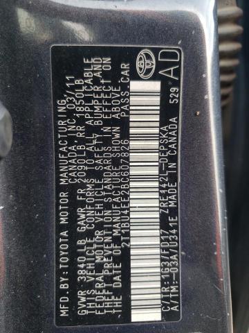 2T1BU4EE2BC607826 - 2011 TOYOTA COROLLA BASE GRAY photo 12