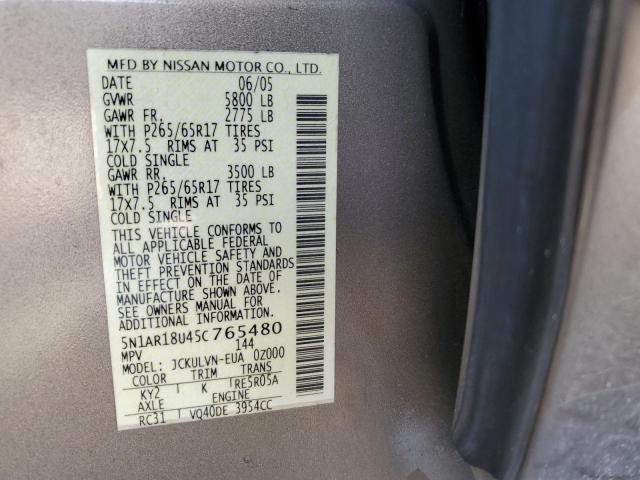 5N1AR18U45C765480 - 2005 NISSAN PATHFINDER LE ბეჟი ფოტო 13