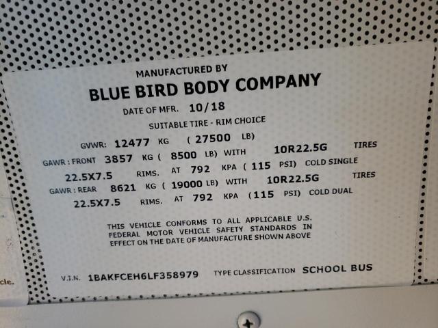 1BAKFCEH6LF358979 - 2020 BLUE BIRD SCHOOL BUS YELLOW photo 10