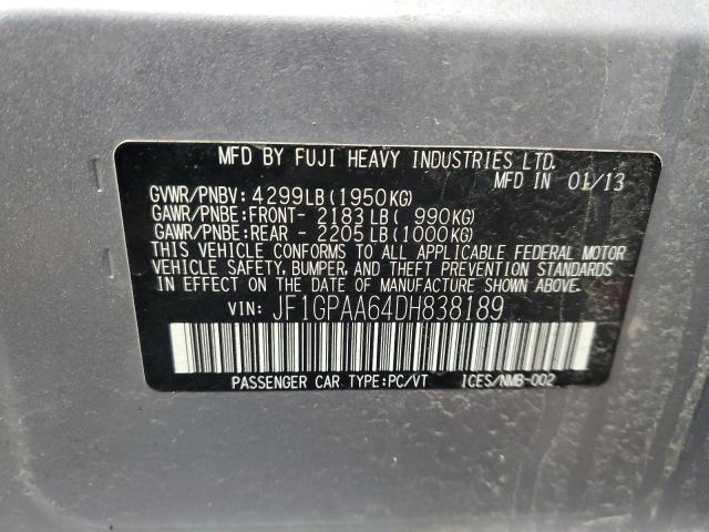 JF1GPAA64DH838189 - 2013 SUBARU IMPREZA SILVER photo 12