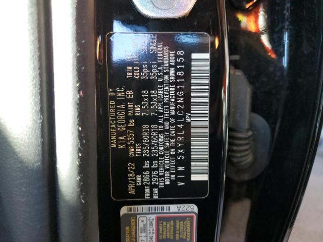 5XYRL4LC2NG118158 - 2022 KIA SORENTO S BLACK photo 13