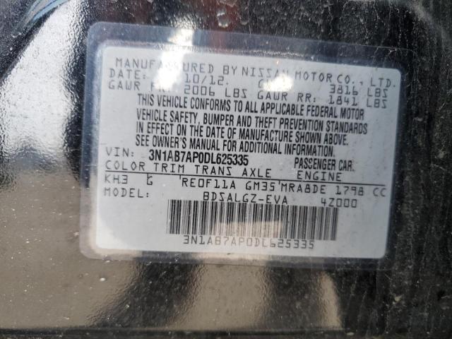 3N1AB7AP0DL625335 - 2013 NISSAN SENTRA S BLACK photo 12