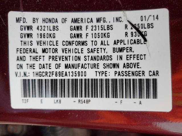 1HGCR2F89EA135900 - 2014 HONDA ACCORD EXL BURGUNDY photo 12