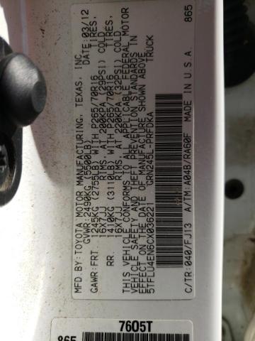 5TFLU4EN6CX036221 - 2012 TOYOTA TACOMA DOUBLE CAB თეთრი ფოტო 12