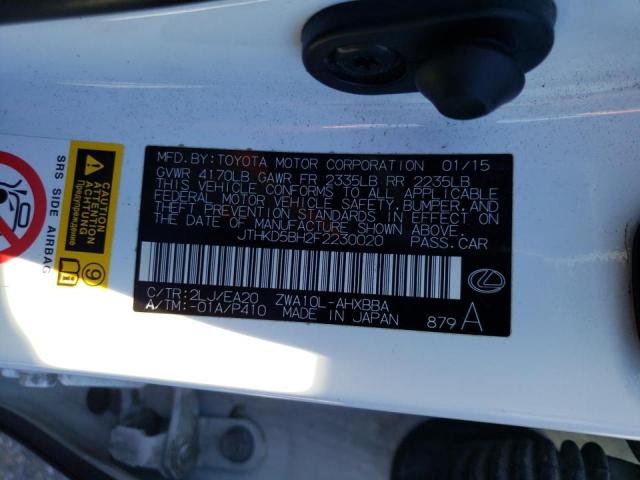 JTHKD5BH2F2230020 - 2015 LEXUS CT 200 WHITE photo 12