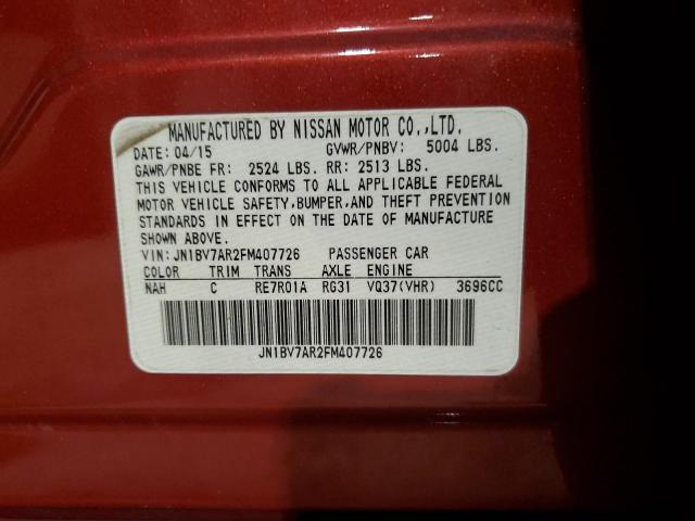 JN1BV7AR2FM407726 - 2015 INFINITI Q50 BASE RED photo 12