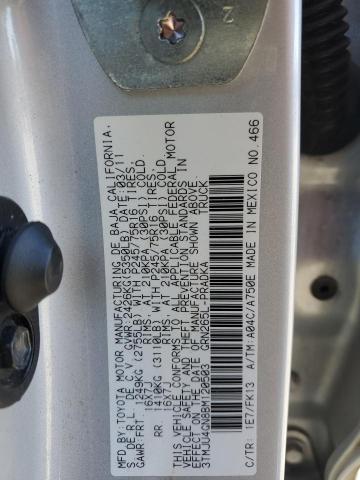 3TMJU4GN8BM120503 - 2011 TOYOTA TACOMA DOUBLE CAB PRERUNNER SILVER photo 12