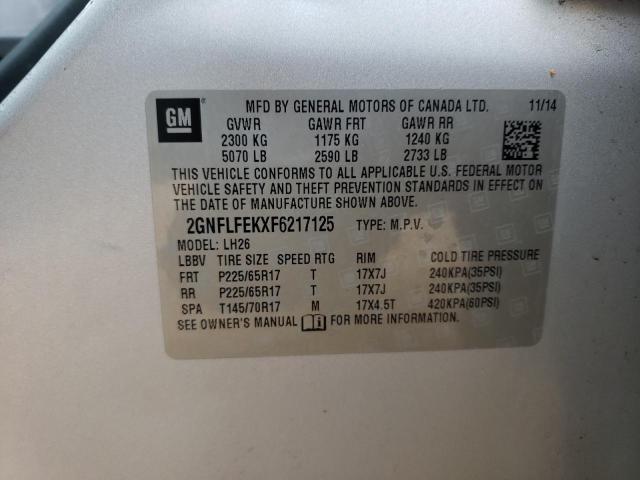 2GNFLFEKXF6217125 - 2015 CHEVROLET EQUINOX LT SILVER photo 12