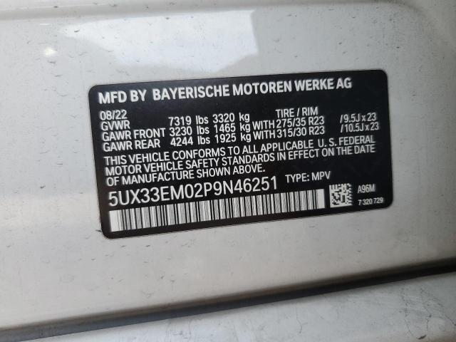 5UX33EM02P9N46251 - 2023 BMW X7 M60I WHITE photo 12