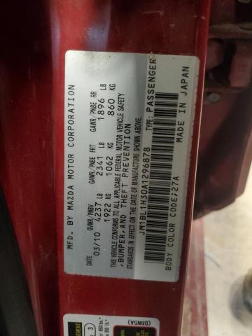 JM1BL1H30A1296878 - 2010 MAZDA SPEED 3 RED photo 12