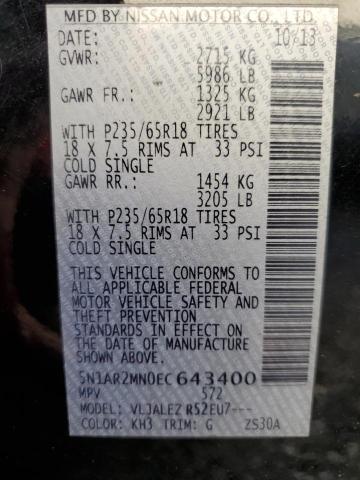 5N1AR2MN0EC643400 - 2014 NISSAN PATHFINDER S BLACK photo 12