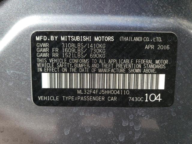 ML32F4FJ5HH004110 - 2017 MITSUBISHI MIRAGE G4 SE GRAY photo 12