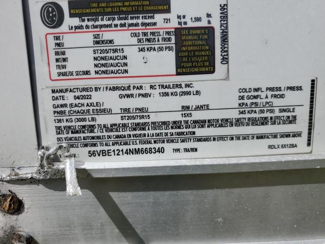 56VBE1214NM668340 - 2022 RC TRAILER WHITE photo 10