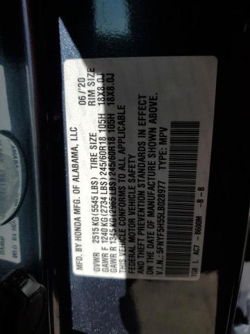 5FNYF5H55LB028977 - 2020 HONDA PILOT EXL BLUE photo 13