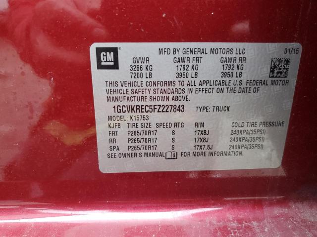 1GCVKREC5FZ227843 - 2015 CHEVROLET SILVERADO K1500 LT BURGUNDY photo 12