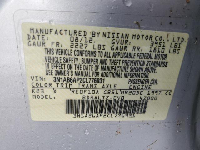 3N1AB6AP2CL776931 - 2012 NISSAN SENTRA 2.0 SILVER photo 13