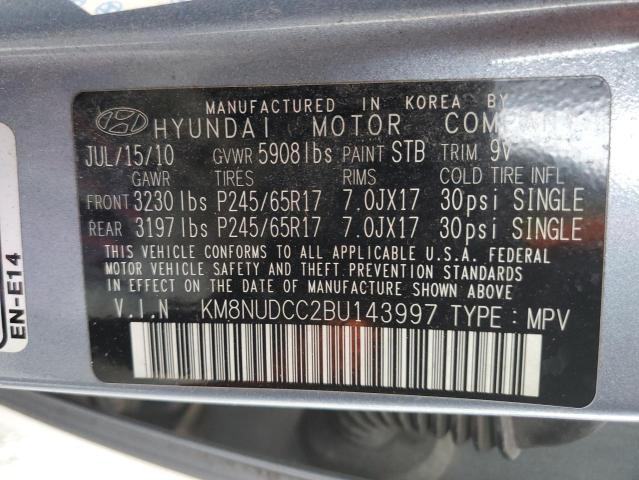 KM8NUDCC2BU143997 - 2011 HYUNDAI VERACRUZ GLS BLUE photo 12