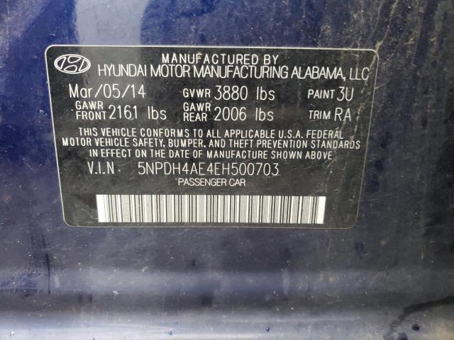 5NPDH4AE4EH500703 - 2014 HYUNDAI ELANTRA SE BLUE photo 12