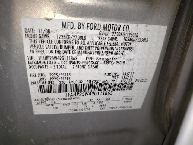 1FAHP25W49G111863 - 2009 FORD TAURUS LIMITED GOLD photo 12