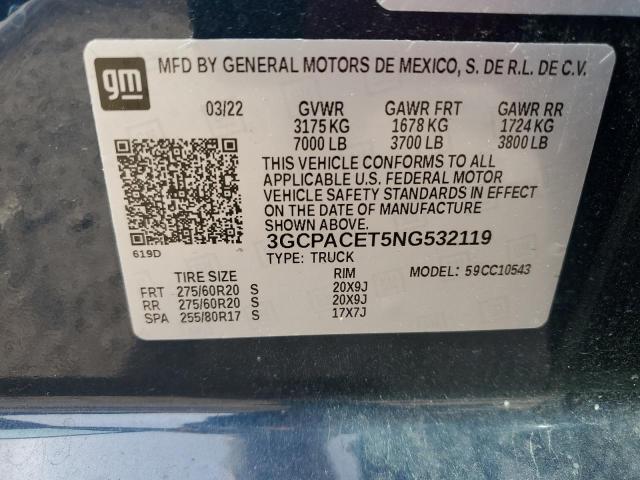 3GCPACET5NG532119 - 2022 CHEVROLET SILVERADO C1500 LT BLUE photo 13