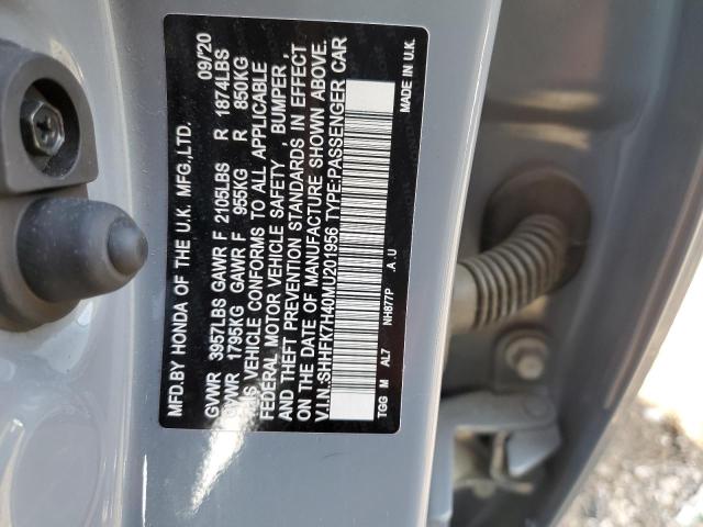 SHHFK7H40MU201956 - 2021 HONDA CIVIC SPORT 灰色 照片 12