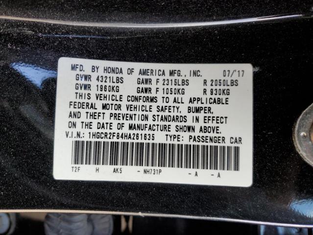 1HGCR2F84HA261635 - 2017 HONDA ACCORD EXL BLACK photo 12