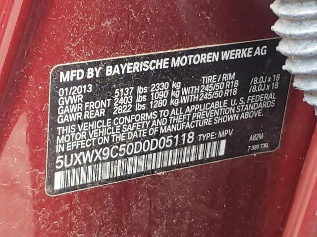 5UXWX9C50D0D05118 - 2013 BMW X3 XDRIVE28I RED photo 13