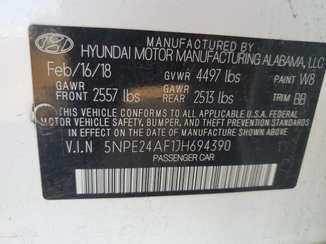 5NPE24AF1JH694390 - 2018 HYUNDAI SONATA SE WHITE photo 13