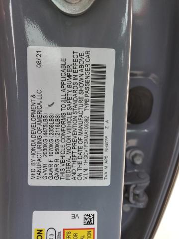 1HGCV1F3XMA106382 - 2021 HONDA ACCORD SPORT GRAY photo 12