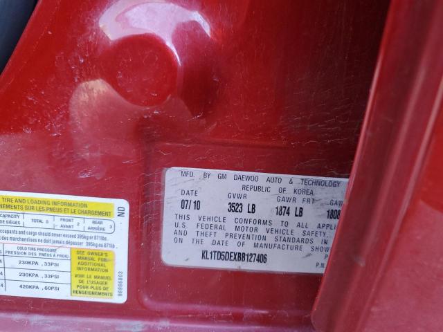 KL1TD5DEXBB127406 - 2011 CHEVROLET AVEO LS წითელი ფოტო 12