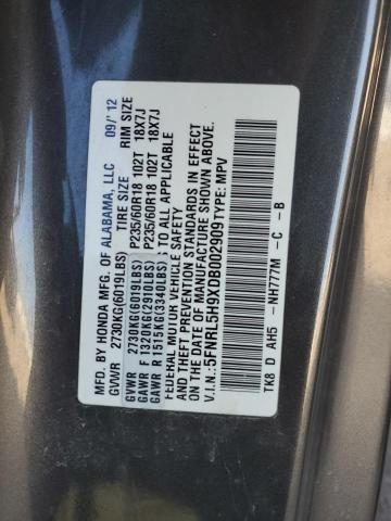 5FNRL5H9XDB002909 - 2013 HONDA ODYSSEY TOURING GRAY photo 12