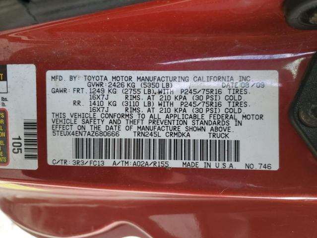 5TEUX4EN7AZ680666 - 2010 TOYOTA TACOMA ACCESS CAB 红色 照片 12