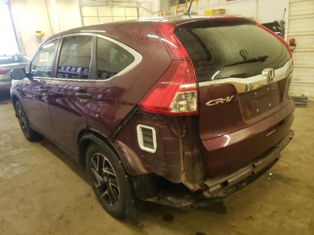 5J6RM4H4XGL058632 - 2016 HONDA CR-V SE BURGUNDY photo 2