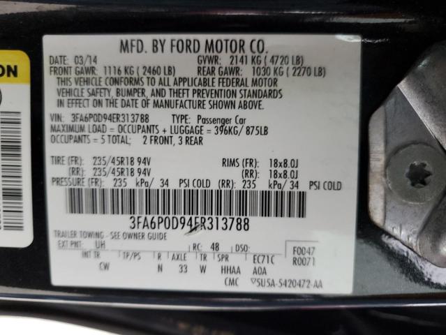 3FA6P0D94ER313788 - 2014 FORD FUSION TITANIUM BLACK photo 12