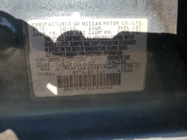 3N1CN7AP5GL831562 - 2016 NISSAN VERSA S GRAY photo 13