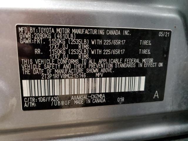 2T3P1RFV8MC215146 - 2021 TOYOTA RAV4 XLE SILVER photo 12