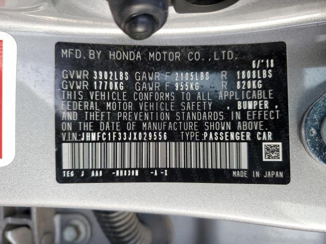 JHMFC1F33JX029556 - 2018 HONDA CIVIC EX SILVER photo 12