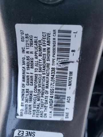 1HGFA16517L084338 - 2007 HONDA CIVIC LX GRAY photo 13