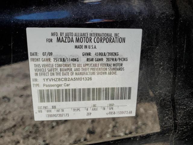 1YVHZ8CB2A5M01326 - 2010 MAZDA 6 S BLACK photo 12