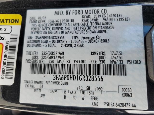 3FA6P0HD1GR328556 - 2016 FORD FUSION SE BLUE photo 12