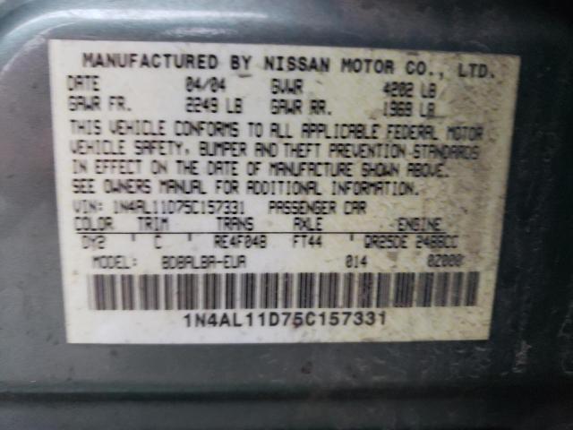 1N4AL11D75C157331 - 2005 NISSAN ALTIMA S GREEN photo 12