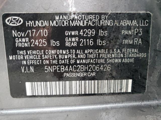 5NPEB4AC2BH206426 - 2011 HYUNDAI SONATA GLS GRAY photo 12