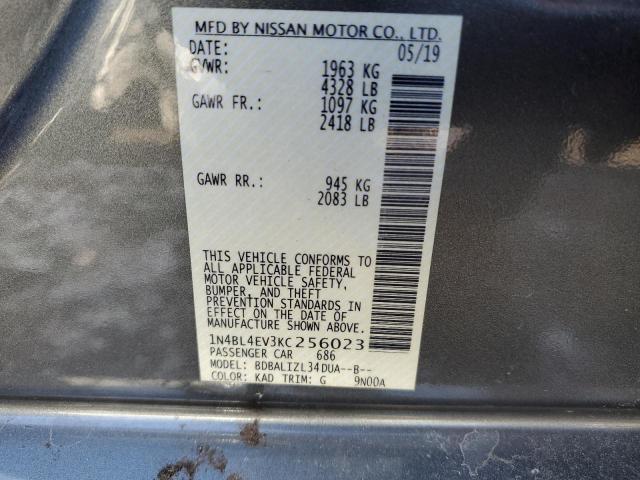 1N4BL4EV3KC256023 - 2019 NISSAN ALTIMA SL GRAY photo 12