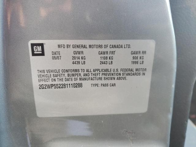 2G2WP552281110288 - 2008 PONTIAC GRAND PRIX GRAY photo 12