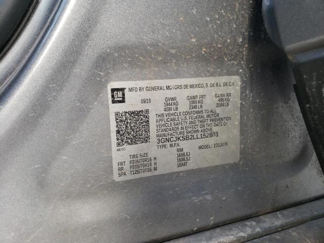 3GNCJKSB2LL152803 - 2020 CHEVROLET TRAX LS GRAY photo 13