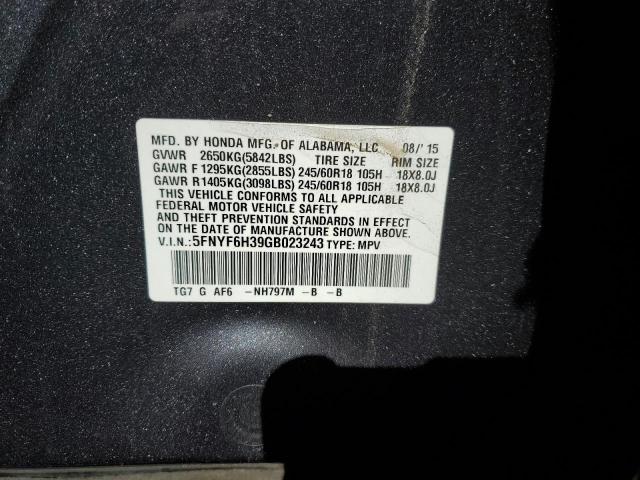 5FNYF6H39GB023243 - 2016 HONDA PILOT EX GRAY photo 14