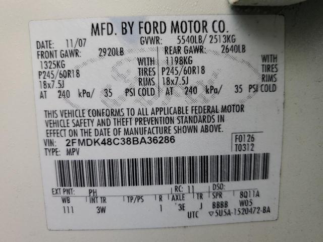 2FMDK48C38BA36286 - 2008 FORD EDGE SEL BLACK photo 12