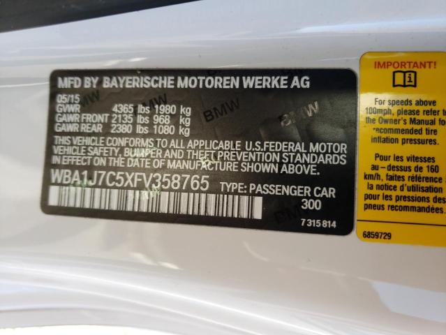 WBA1J7C5XFV358765 - 2015 BMW M235I WHITE photo 12