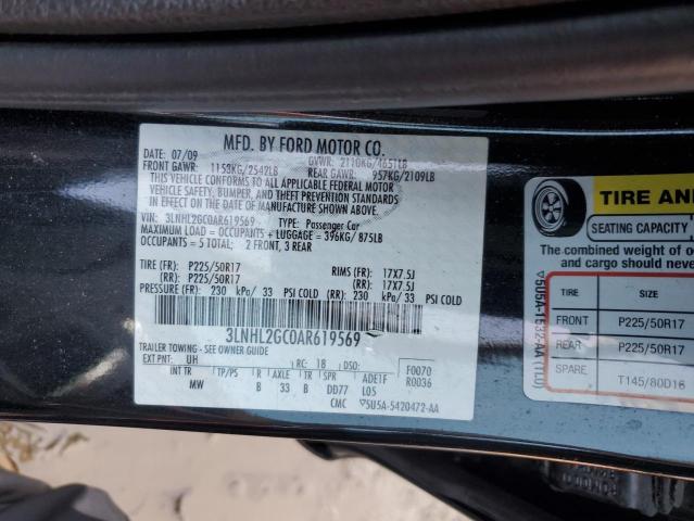 3LNHL2GC0AR619569 - 2010 LINCOLN MKZ BLACK photo 12