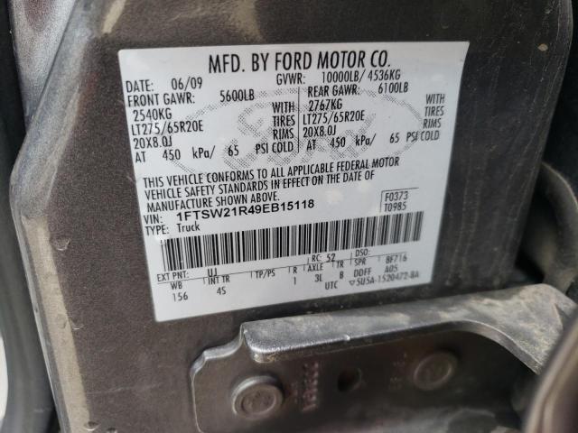 1FTSW21R49EB15118 - 2009 FORD F250 SUPER DUTY GRAY photo 12